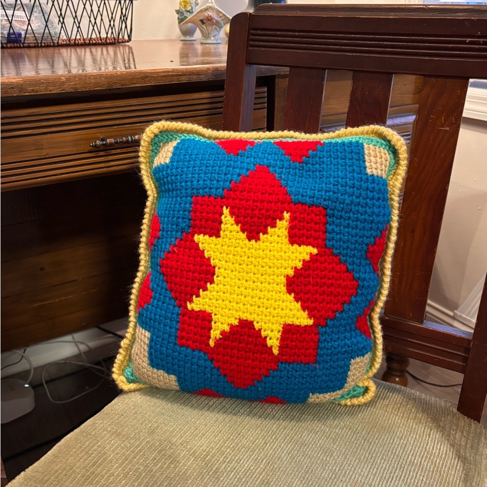 Colorful Crochet Pillow with Star Design
